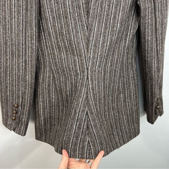 Vintage tailored preppy old money tweed stripe brown fitted jacket blazer - Picture 9 of 11
